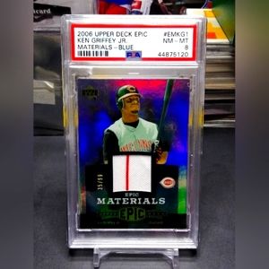 Ken Griffey Jr 2006 Upper Deck Epic Materials Blue EM-KG1  SP/99 Game Used PSA 8